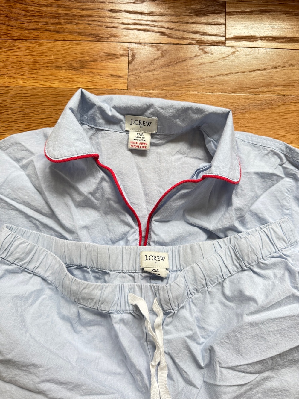 J. Crew Light Blue Cotton Short Pajama Set with Red Piping - Picture 2 of 3